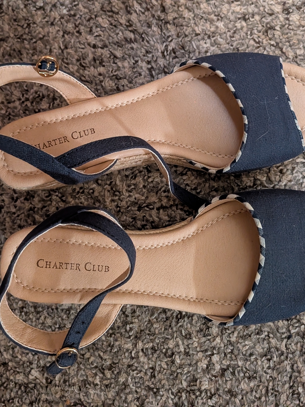 Charter Club Navy Open-Toe Ankle-Strap Sandals with Tan Insole